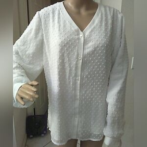 NWT White Elegance Blouse BUTTON UP TEXTURED LINED CATALINA SZ LG